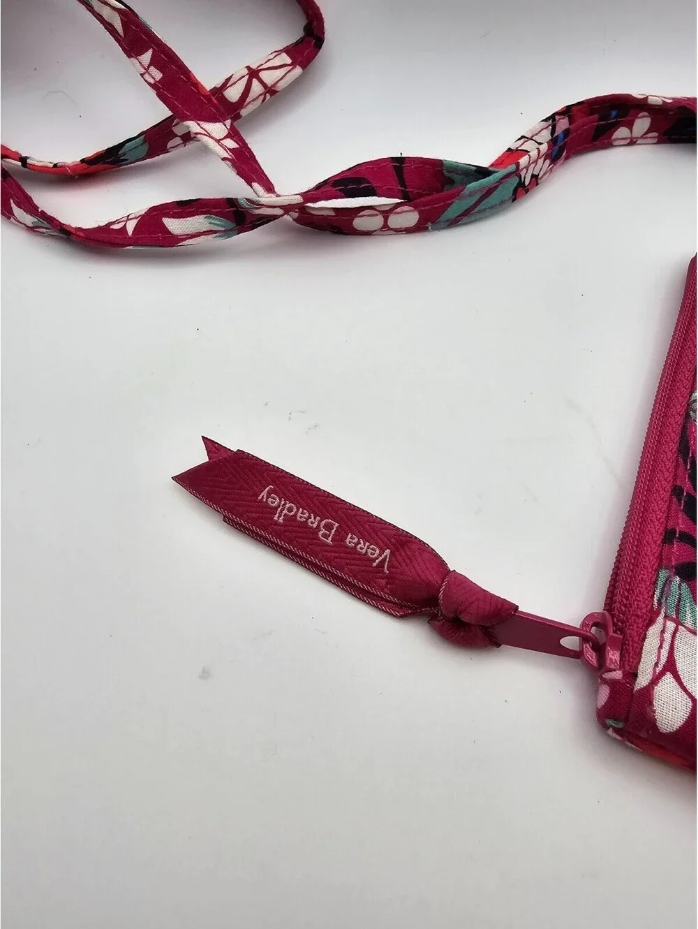 Vera Bradley Zip ID Case Lanyard Pink Floral Quilted Key Ring Wallet